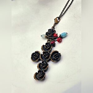 "5/$25" Bronze Cabbage Rose Gemstone Bead Charm Necklace 18"